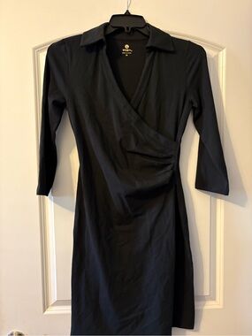 Spartina 449 Black Collared Wrap-Front Midi Dress
